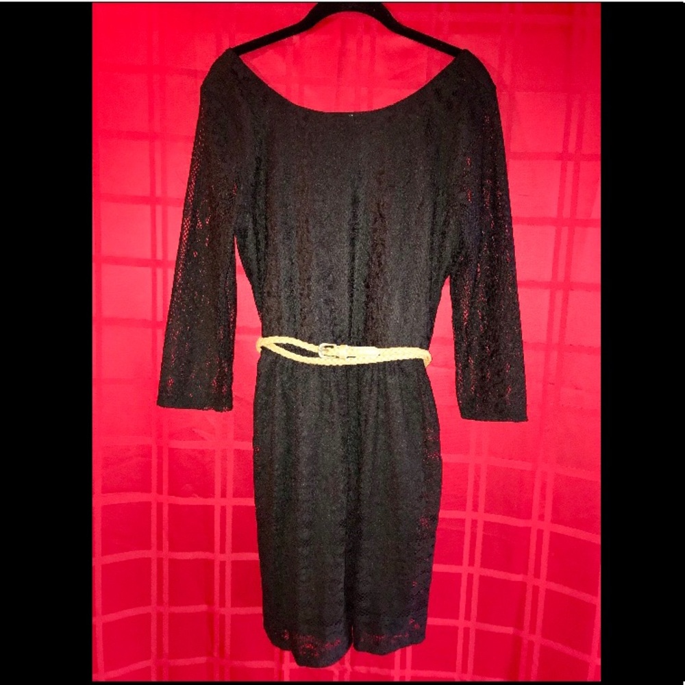 Black Belted Lace Dress - NWT